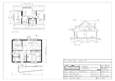 Bildet viser en tegning med etasjeplaner (LOFTSPLAN, 1. ETG) og et snitt (SNITT A-A) for en bolig.