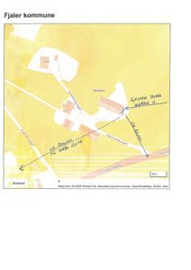 Kart over Fjaler kommune som viser topografi, vegnett (Nautsundvegen, Espelidvegen) og plassering av eiendommer/bygninger.
