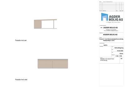 Fasadetegning som viser utsiden av bygningen sett fra sør og vest.