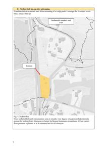 Kart som viser eiendommen (Tomten) i forhold til nedbørsfeltet og omgivelsene, inkludert veier og topografi.
