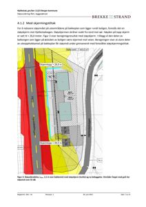 Situasjonsplan som viser tomt, bebyggelse, støykartlegging og foreslått støyvurdering med skjermtiltak.
