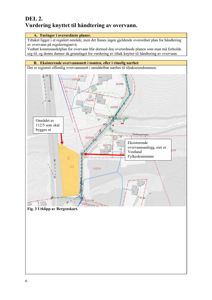 Et utklipp fra et bergenskart som viser tomtens beliggenhet i forhold til eksisterende overvannsanlegg og reguleringer.