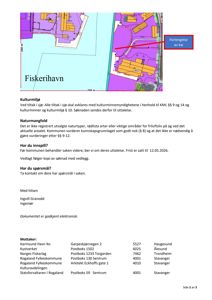 Kart over Fiskerihavn med markert forlengelse av kai og vedleggsdokumentasjon.