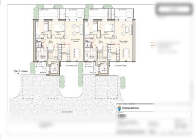 Etasjeplan (1. etasje) som viser romfordeling, arealer og endringer i en bygning.
