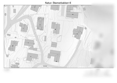 Situasjonsplan for Natur- Stamerbakken 6 som viser tomtens beliggenhet, topografi og nabolag.