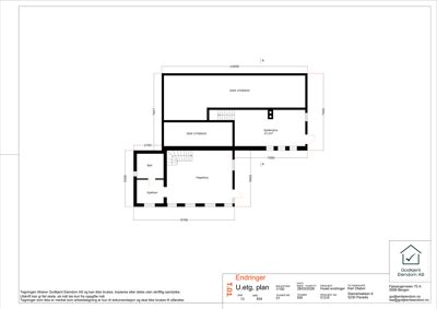 Etasjeplan (U.etg. plan) som viser romfordeling, dimensjoner og utforming av første etasje.