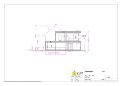 Snittegning som viser tverrsnittet av en bygning med mål og eksisterende høyder.