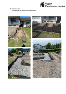 Fotografier av grunnarbeider (graving og fylling) for et tilbygg, tatt i november 2019.