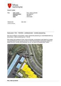 Et situasjonskart som viser plassering av eiendom (104/253) i forhold til vei og nabolag.