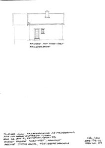Tegning av eksisterende fasade sett fra nord-vest.