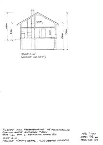 Snittegning (SNITT A-A') av en eksisterende og ny bolig med mål og romfordeling.