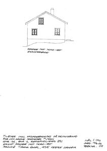 En håndtegnet fasade tegning av en eksisterende fritidsbolig, vist sett fra nord-øst.