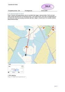 Et kart som viser et område med topografi, vann og eiendomsplasseringer, brukt i en geoteknisk analyse.