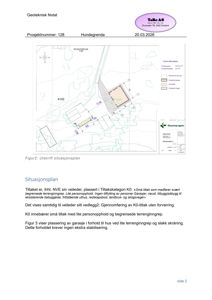 Situasjonsplan som viser tomtens beliggenhet, nabotomter, eksisterende bebyggelse og planlagt plassering av ny garasje.