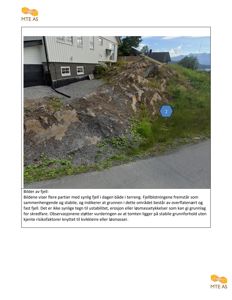 Fotografi av et terrengområde med fjellbloninger og en bygning i bakgrunnen, med tilhørende tekstbeskrivelse.