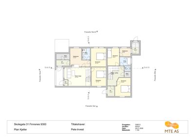 Etasjeplan for kjelleretasje med romfordeling og mål.