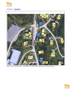 Satellittbilde av et område med overlagte kommunegrenser og bygninger, som viser nabolagsoversikt.