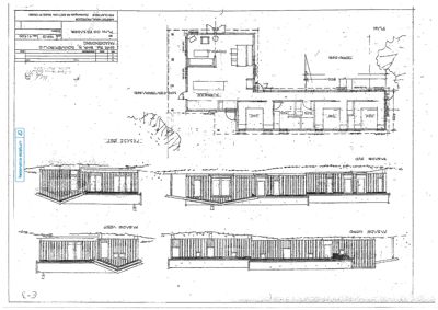 Etasjeplan med romfordeling, dimensjoner og fasadeopprikk for en bolig.