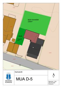 Situasjonsplan eller kartutsnitt som viser tomtens grenser, naboeiendommer og bygningers plassering. Teksten 'Kartutsnitt' bekrefter typen.