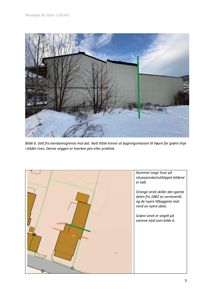 Situasjonsplan som viser bygningsplassering, eiendomsgrenser og en forklarende tekstblokk.