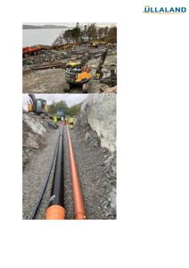 Fotografier av et byggeplassanlegg med graving og installasjon av rørledninger.