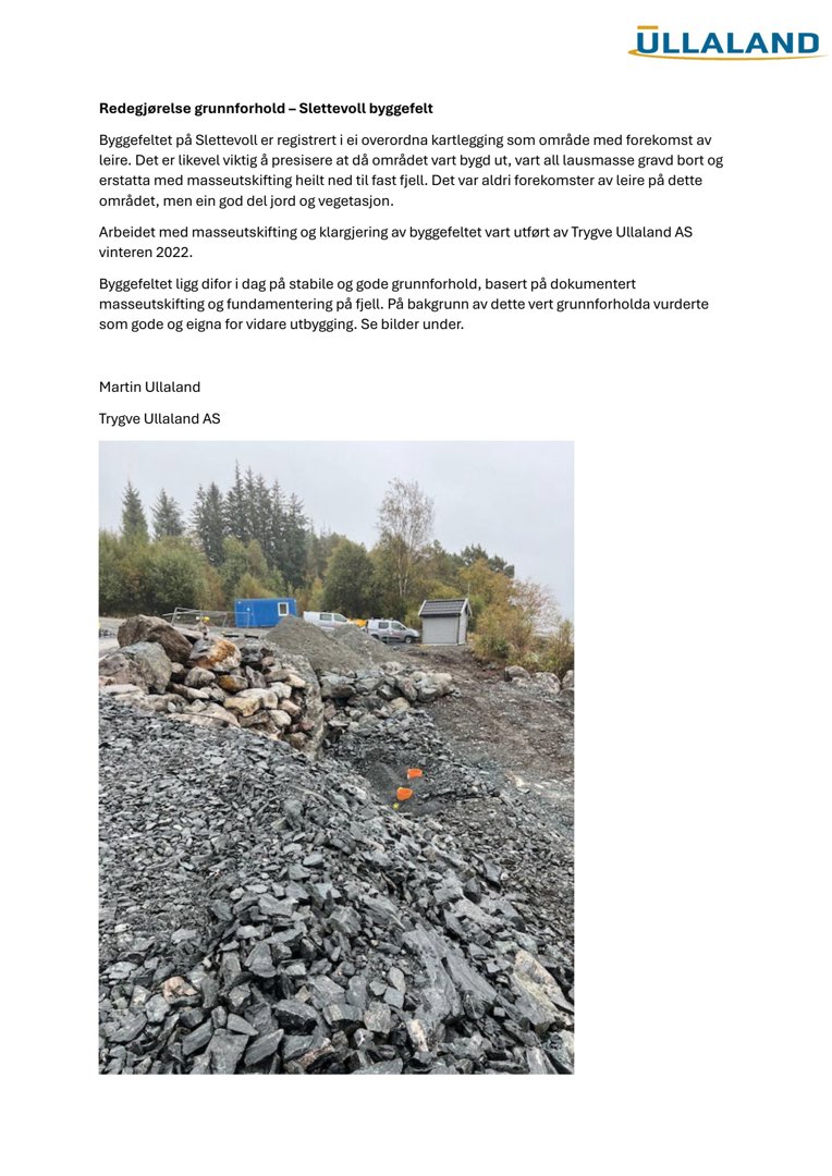 Fotografi av byggefeltet på Slettevoll som viser masseutskifting og klargjøring av grunn for utbygging.