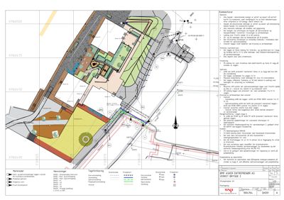 Etasjeplan (1. etasje) med romfordeling, vegger, dører, vinduer og tekniske installasjoner (vann, avløp, strøm).