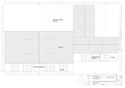Takplan som viser romfordeling og takkonstruksjon.