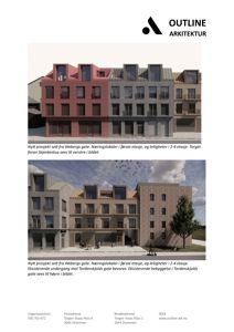 Bildet viser to 3D-visualiseringer (renderinger) av et nytt arkitektonisk prosjekt sett fra Webergsgate, med tekstbeskrivelser under hver.
