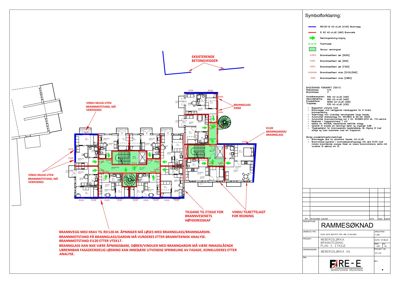 Etasjeplan med romfordeling og brannskillevegger