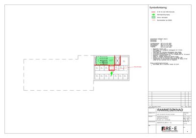 Etasjeplan (PLAN 1. ETASJE) med romfordeling, symbolforklaring og teknisk informasjon.