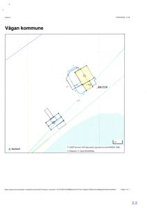 Situasjonsplan som viser to bygninger (merket 152 og 153) på en tomt i Vågan kommune, med Norkart-logo og skala.