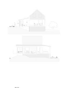 Snittegning som viser bygningens tverrsnitt, romfordeling og høydeforhold.