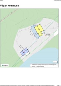 Situasjonsplan fra Vågan kommune som viser tomtens beliggenhet, topografi, vannkropp og eksisterende/planlagte bygninger.