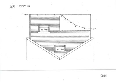 Fasadetegning som viser bygningens utseende sett fra sør (SØR), med oppgitt målestokk 1:50.
