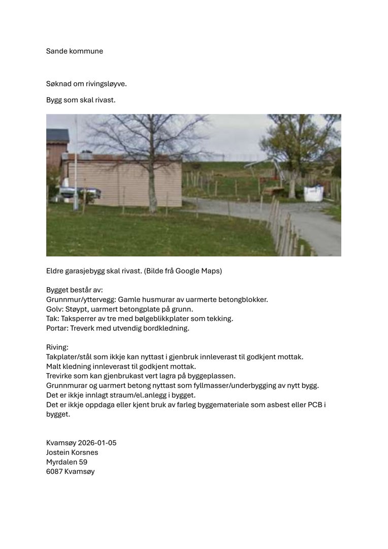 Fotografi av et eldre garasjebygg som skal rives, tatt fra Google Maps.