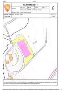 Situasjonsplan (kartutsnitt) som viser eiendomsgrenser, topografi og nabobebyggelse.