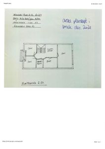 En håndtegnet etasjeplan (2. etasje) som viser romfordeling med soverom, bad, vaskerom og loft/stue.