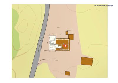 Situasjonsplan som viser bygningens plassering på tomten i forhold til veien (Frovikveien) og nabolag.