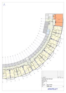 Etasjeplan for 2. etasje i Omsorgsboligar Bybogen, som viser romfordeling og arealer.