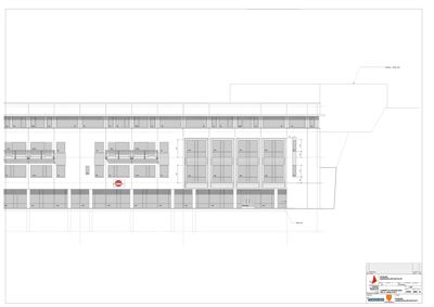 Fasadetegning som viser bygningens utvendige profil, vindusoppsett og fasadeforhold.