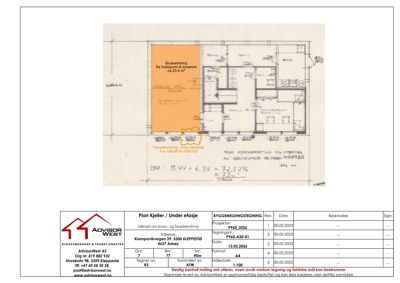 Etasjeplan (Plan Kjelner / Under etasje) med romfordeling, mål og notasjoner om brukendring.