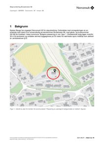 Et kartutsnitt som viser eiendomsgranser, naboeiendommer og plassering av en planlagt bolig på en tomt.