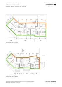 Bildet viser to etasjeplaner (1. og U. etasje) med romfordeling, mål og funksjoner.