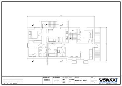 Etasjeplan (underetasje) som viser romfordeling, møblering og dimensjoner for en leilighet.