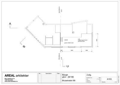 Etasjeplan for 2. etasje (2.etg.) av en bygning, som viser romfordeling, mål og areal.