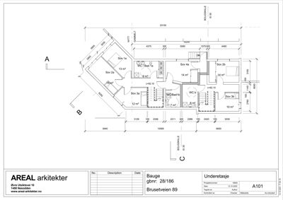 Etasjeplan (underetasje) som viser romfordeling, arealer og dimensjoner for en bygning.