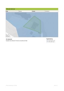 Et kart som viser et 100-meter belte langs kysten, med en markert bygningsplassering og topografi.