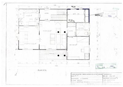 Etasjeplan (1. etasje) som viser romfordeling, mål og funksjoner i en bolig.