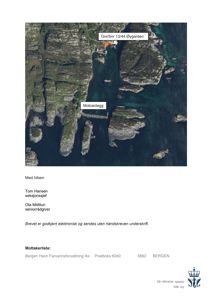 Flyfoto eller satellittbilde som viser et kystområde med merket bygning 'Gnr/bnr 13/44 Øygarden' og 'Moloanlegg'.